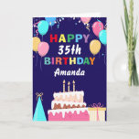 Cartão 35th Happy Birthday Balloons Cake Navy Blue<br><div class="desc">35th Happy Birthday Colorful Balloons Cake Navy Blue with personalized name. For further customization,  please click the "Customize it" button and use our design tool to modify this template.</div>