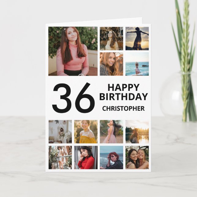 Cartão 37º Aniversário Colagem de Fotos 13 Fotos Preto Br (Frente)