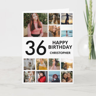 Cartão 37º Aniversário Colagem de Fotos 13 Fotos Preto Br