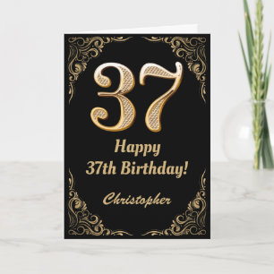 Cartão 37º aniversário - Quadro negro e Dourado com brilh