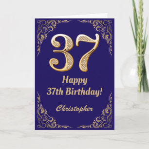 Cartão 37.º aniversário Marinho Azul e Dourado quadro de 