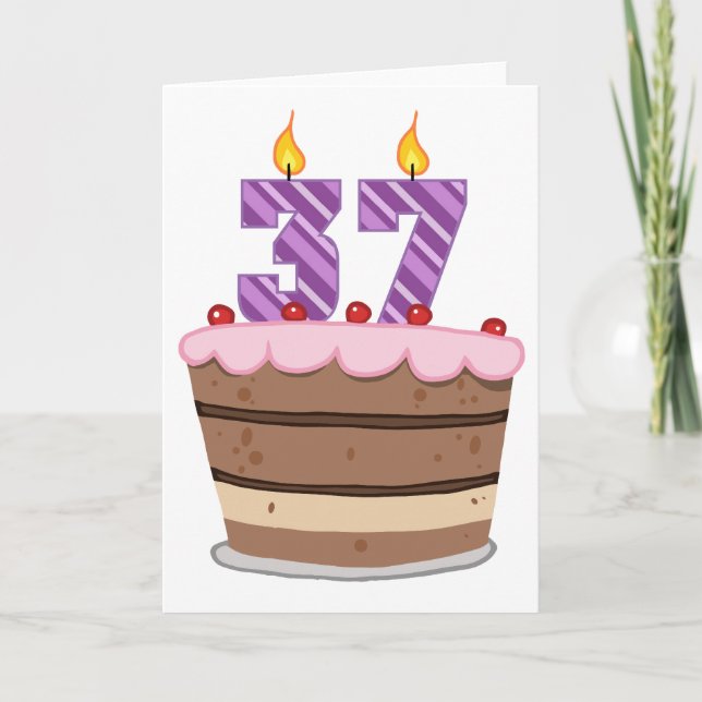 Cartão 37 anos de idade no Bolo de Aniversário (Frente)