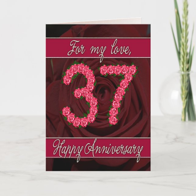 Cartão 37th anniversary card with roses and leaves (Frente)