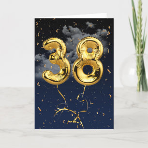Cartão 38.º Aniversário do Balão Mylar Dourado e do Ca