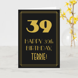 Cartão 39º aniversário - Art Deco Inspirou "39" & Nome