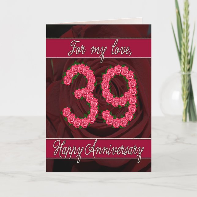 Cartão 39th anniversary card with roses and leaves (Frente)