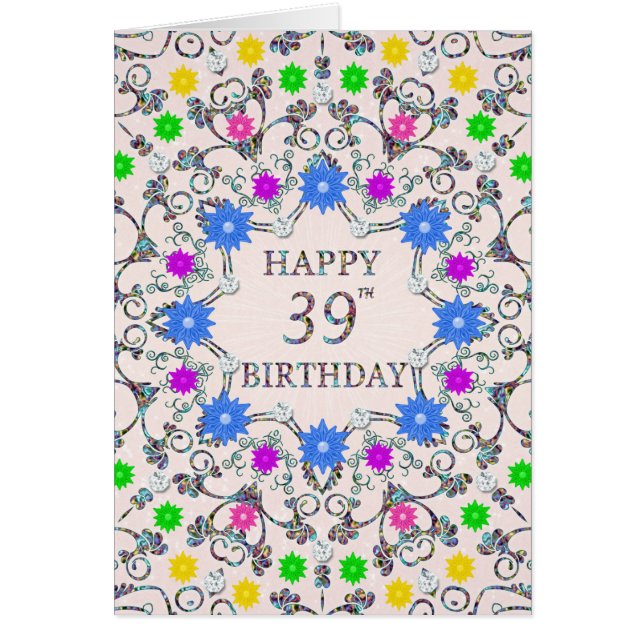 Cartão 39th Birthday Abstract Flowers  (Frente)