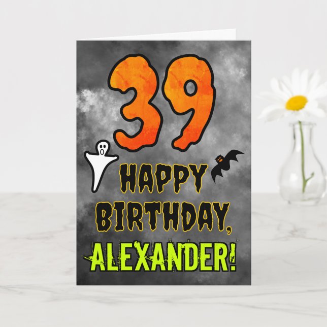 Cartão 39th Birthday: Eerie Halloween Theme + Custom Name (Planta pequena)