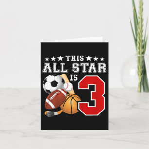 Cartão 3 anos de Festa de aniversário desportiva estelar 