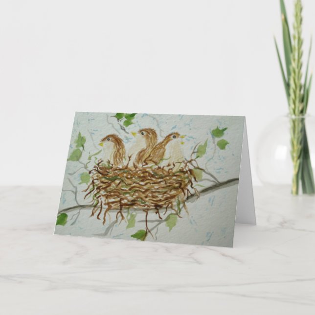 Cartão 3 Baby Birds Blank Greeting Card (Frente)