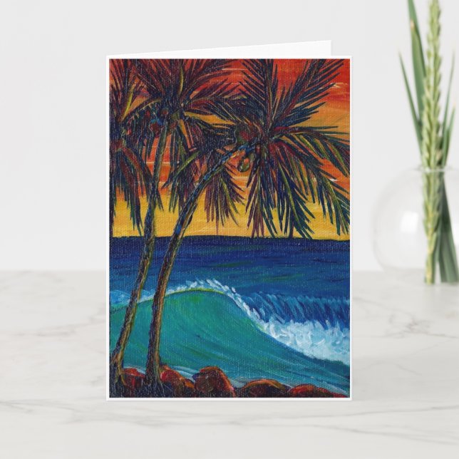 Cartão 3 palm sunset greeting card (Frente)