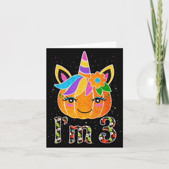 Cartão 3 Years Old Unicorn Pumpkin Cute Design Birthday H (Frente)