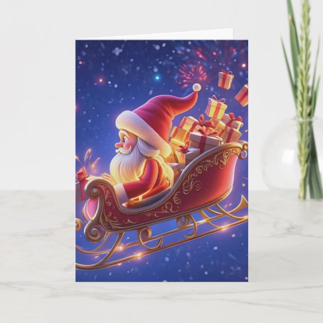 Cartão 3D Santa Claus Christmas Greeting Card – Festive H (Frente)