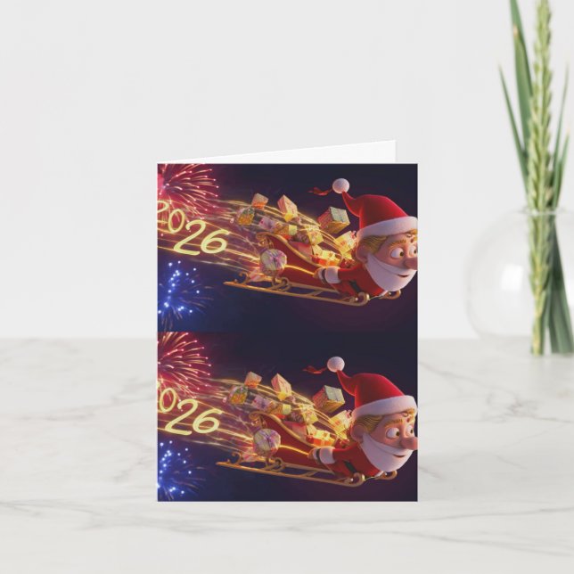 Cartão 3D Santa Claus Christmas Greeting Card – Festive H (Frente)