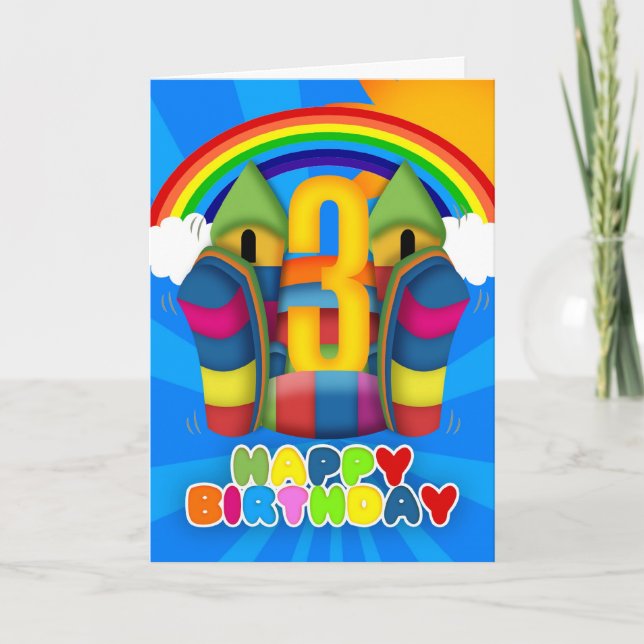 Cartão 3rd Birthday Card With Bouncy Castle And Rainbow (Frente)