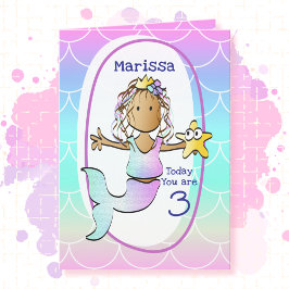 Cartão 3rd Birthday Ethnic Mermaid Cartoon Adorable Cute 
