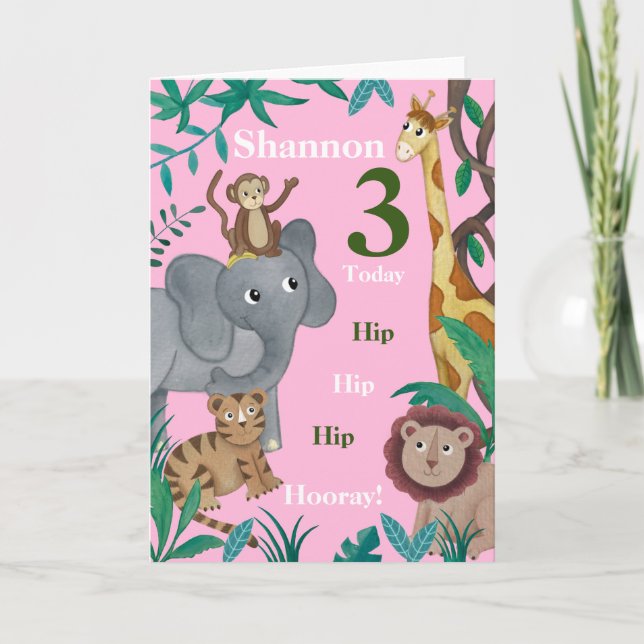 Cartão 3rd Birthday jungle friends card (Frente)