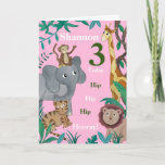 Cartão 3rd Birthday jungle friends card<br><div class="desc">Cute jungle characters personalised first birthday card...  but You can change age if required. Just click personalise to make your own.</div>