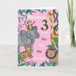 Cartão 3rd Birthday jungle friends card