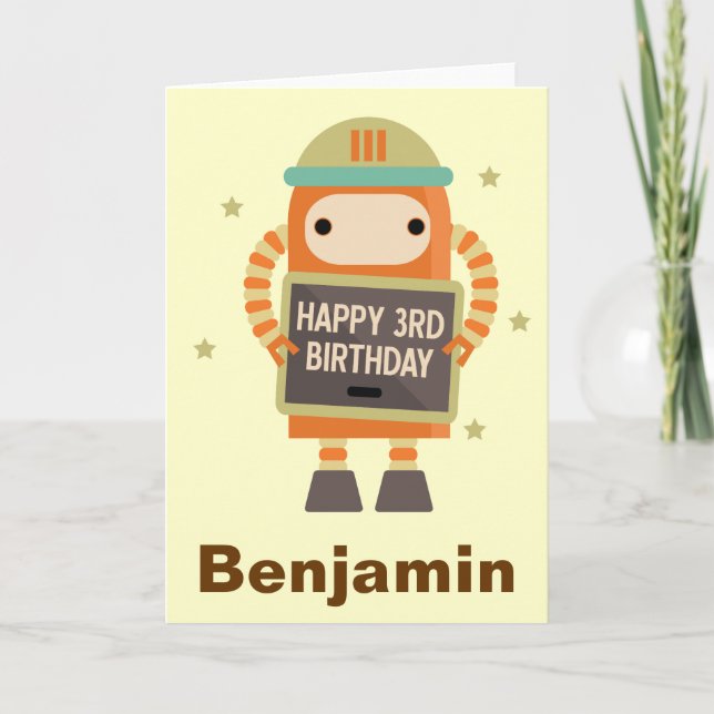 Cartão 3rd Birthday Robot vintage personalized card (Frente)