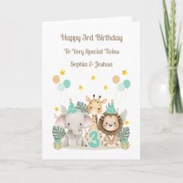 Cartão 3rd Birthday Safari Animals Twin Birthday Card