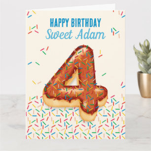 Cartão 4ª Placa de aniversário com Design de Rosquinha de