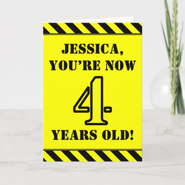 Cartão 4º aniversário: Texto do estilo do estilo divertid (Frente)