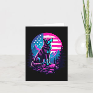 Cartão 4º De Julho De American Flag Howling Wolf Sob Os E