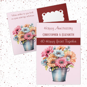 Cartão 40º Aniversário da Ruby flores cor-de-rosa-burguês