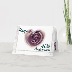 Cartão 40º Aniversário de Casamento - Coração Rosa Roxo