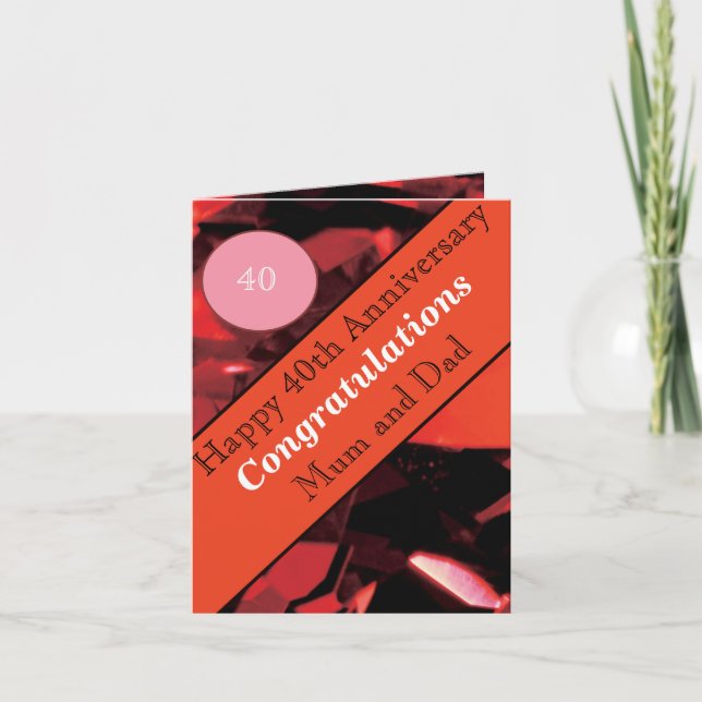 Cartão 40º Aniversário de Casamento Ruby (Frente)