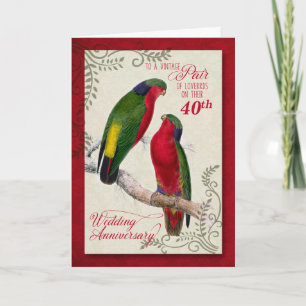 Cartão 40º Aniversário de Casamento Vintage Lorikeet Pa