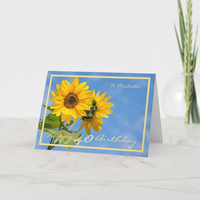Cartão 40º aniversário Michelle Sunflower Elegante Quadro (Frente)