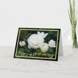 Cartão 40º Bday Ashley White Roses Elegante Quadro Doura