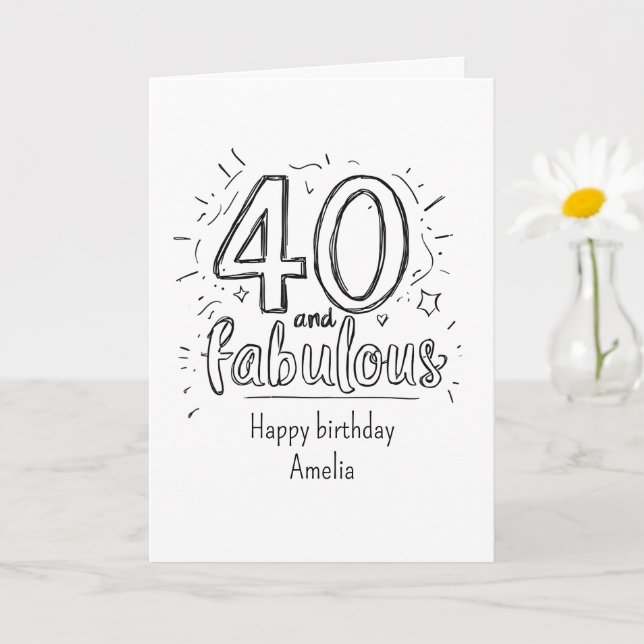 Cartão 40 and Fabulous Doodle Happy Birthday  (Planta pequena)