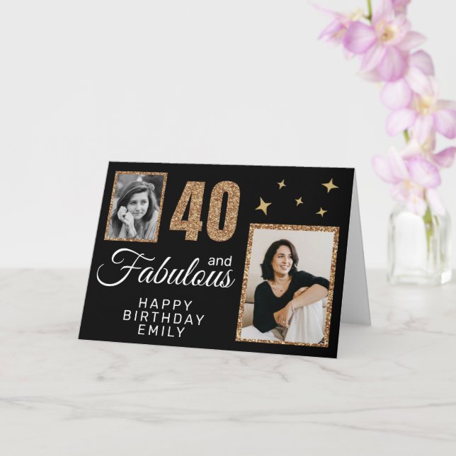 Cartão 40 and Fabulous Gold Glitter 2 Photo 40th Birthday (Orquídea)