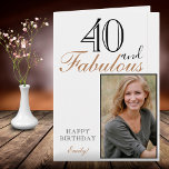 Cartão 40 and Fabulous Modern Elegant Birthday Photo<br><div class="desc">40 and Fabulous Modern and Elegant Happy Birthday Photo Greeting Card. The design has a modern typography 40 and Fabulous,  Happy birthday text and the name in black and golden colors - personalize the card. Insert your photo into the template and make your own special birthday Greeting card.</div>