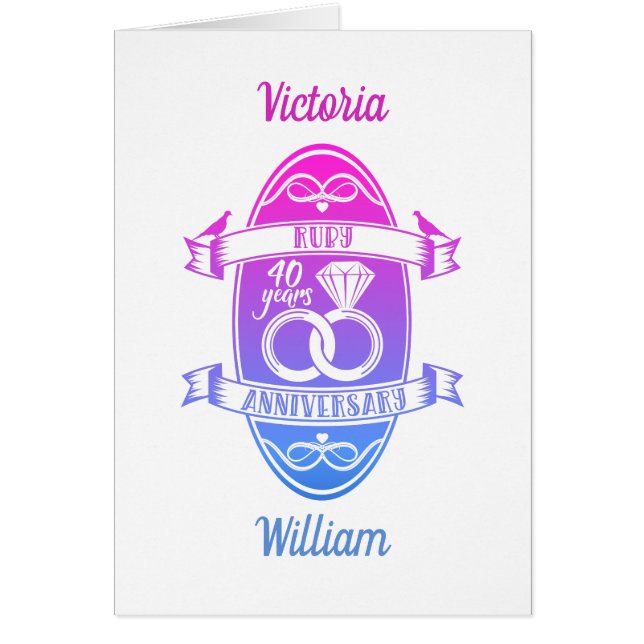 Cartão 40 anos de rubi tradicional 40 anos de casamento (Frente)