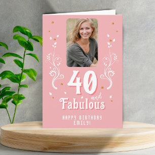 Cartão 40 e Fabuloso aniversário de 40 anos de Foto Rosa