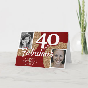 Cartão 40 e Fabuloso Brilho Dourado 2 Foto Aniversário de