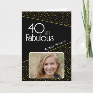 Cartão 40 e Fabuloso Brilho Dourado Foto Aniversário de 4