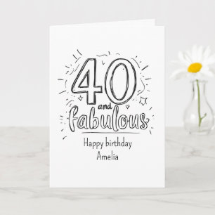 Cartão 40 e Fabuloso Doodle Feliz Aniversário