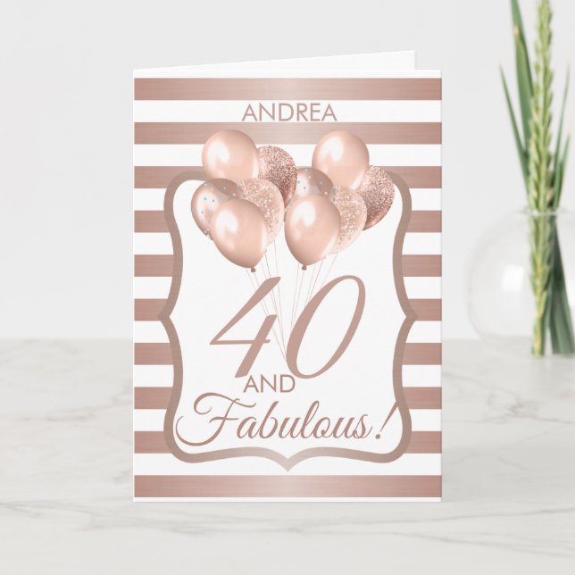Cartão 40 E Fabuloso Rosa aniversário de 40 anos Dourado (Frente)