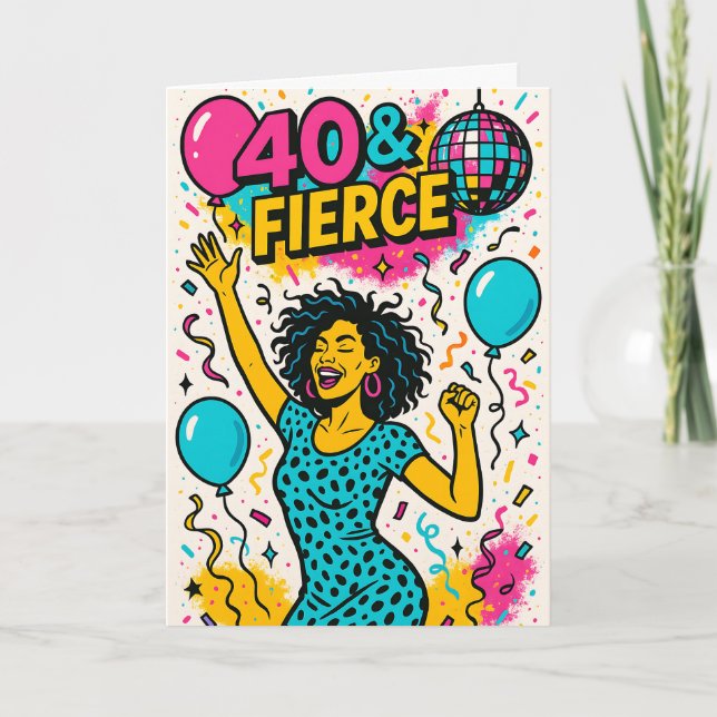 Cartão 40 & Fierce Disco Party 40th Birthday (Frente)