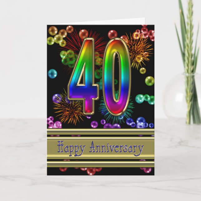 Cartão 40th anniversary with fireworks and bubbles (Frente)