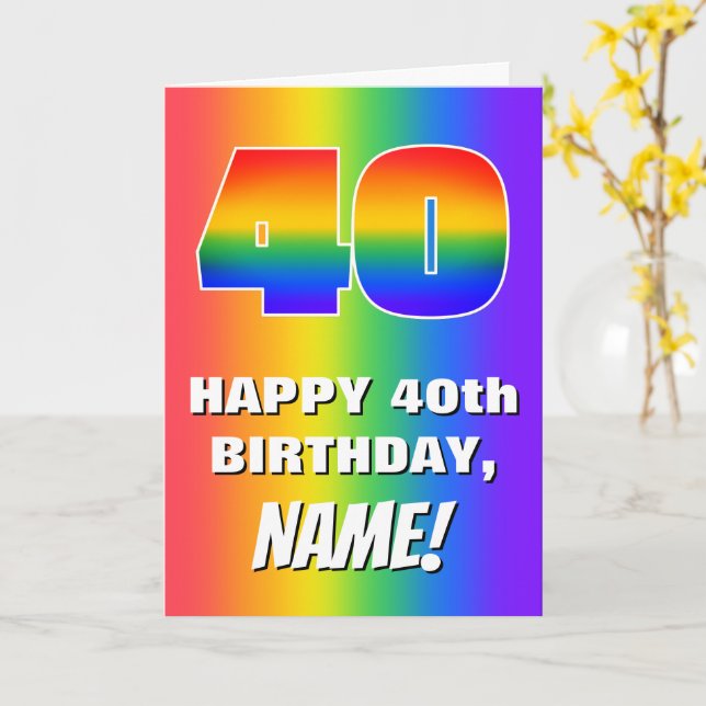 Cartão 40th Birthday: Colorful, Fun Rainbow Pattern # 40 (Flor Amarela)