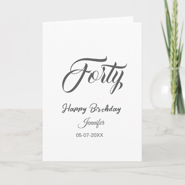 Cartão 40th forty letterbirthday add name date year gray  (Frente)