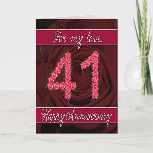 Cartão 41st anniversary card with roses and leaves (Frente)