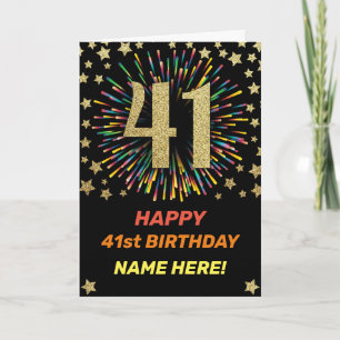 Cartão 41st Birthday Fireworks Rainbow Gold Fun