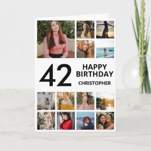 Cartão 42º Aniversário Colagem de Fotos 13 Fotos Preto Br
